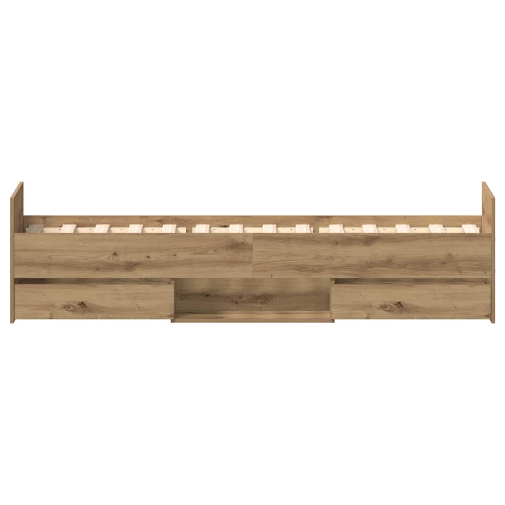 Bedframe zonder matras spaanplaat artisanaal eikenkleurig is nu te koop bij PeponiXL, paradijselijk wonen!