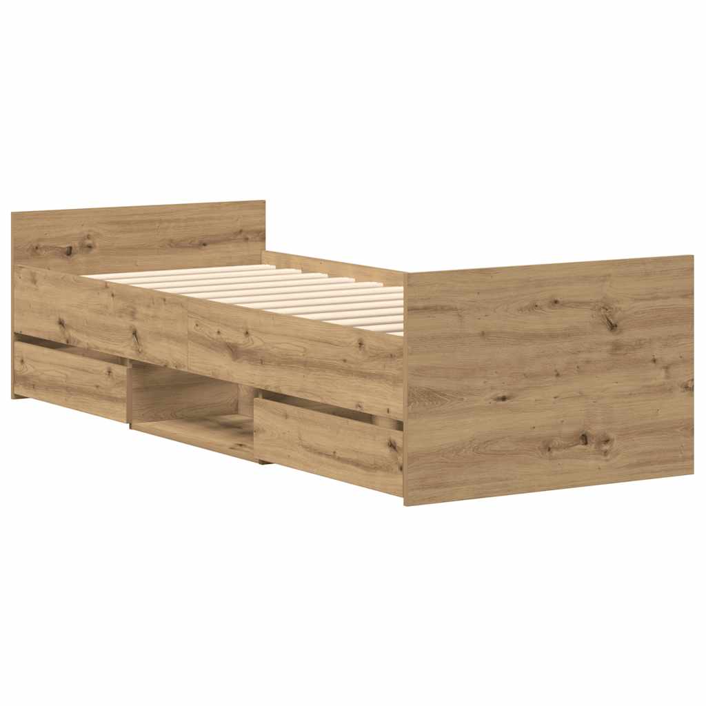 Bedframe zonder matras spaanplaat artisanaal eikenkleurig is nu te koop bij PeponiXL, paradijselijk wonen!
