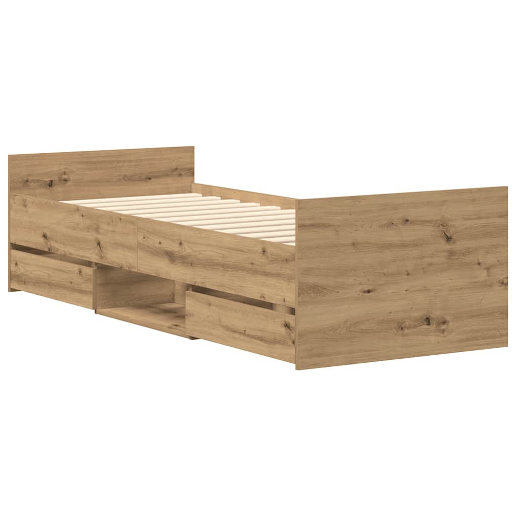 Bedframe zonder matras spaanplaat artisanaal eikenkleurig is nu te koop bij PeponiXL, paradijselijk wonen!