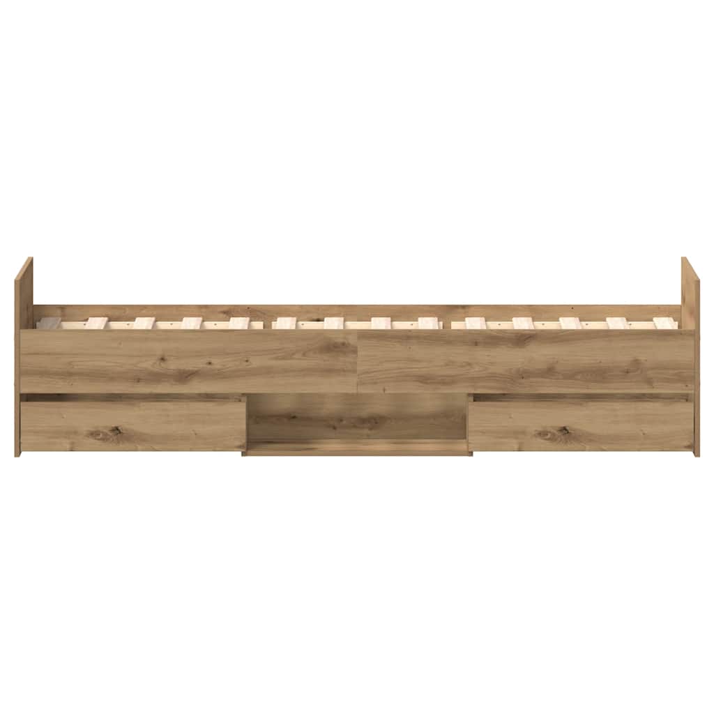 Bedframe zonder matras spaanplaat artisanaal eikenkleurig is nu te koop bij PeponiXL, paradijselijk wonen!