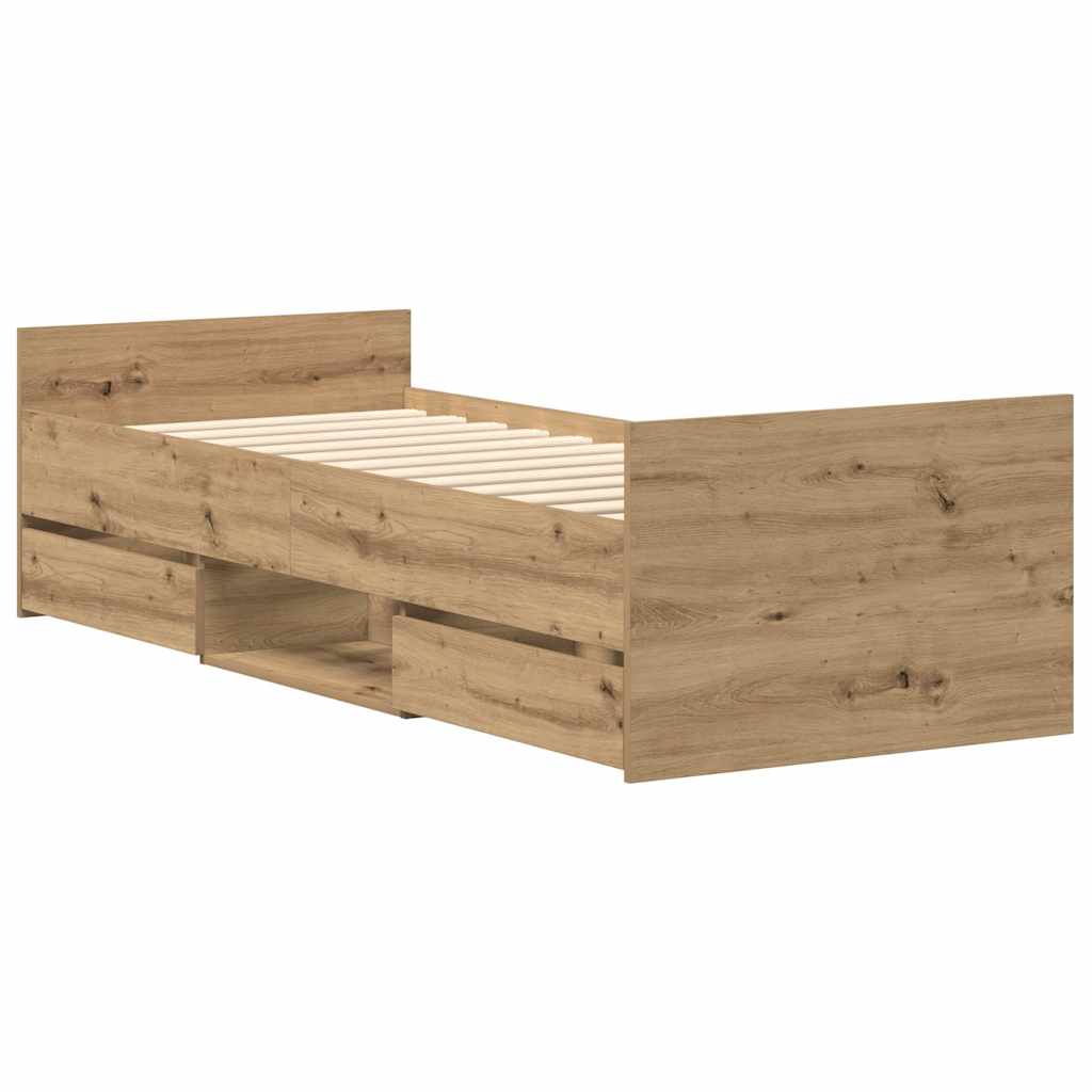 Bedframe zonder matras spaanplaat artisanaal eikenkleurig is nu te koop bij PeponiXL, paradijselijk wonen!