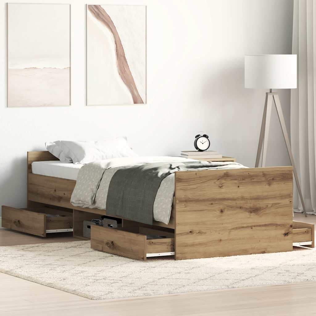 Bedframe zonder matras spaanplaat artisanaal eikenkleurig is nu te koop bij PeponiXL, paradijselijk wonen!