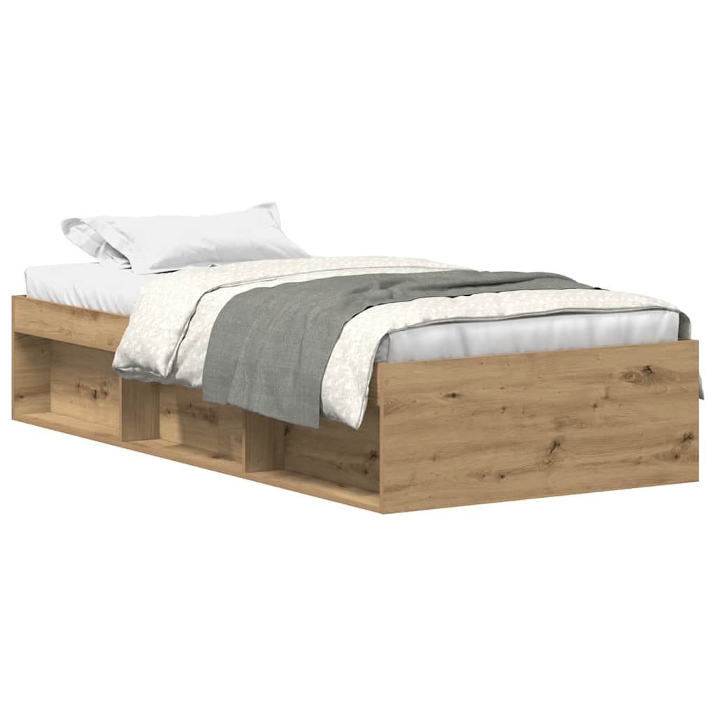 Bedframe zonder matras spaanplaat artisanaal eikenkleurig is nu te koop bij PeponiXL, paradijselijk wonen!