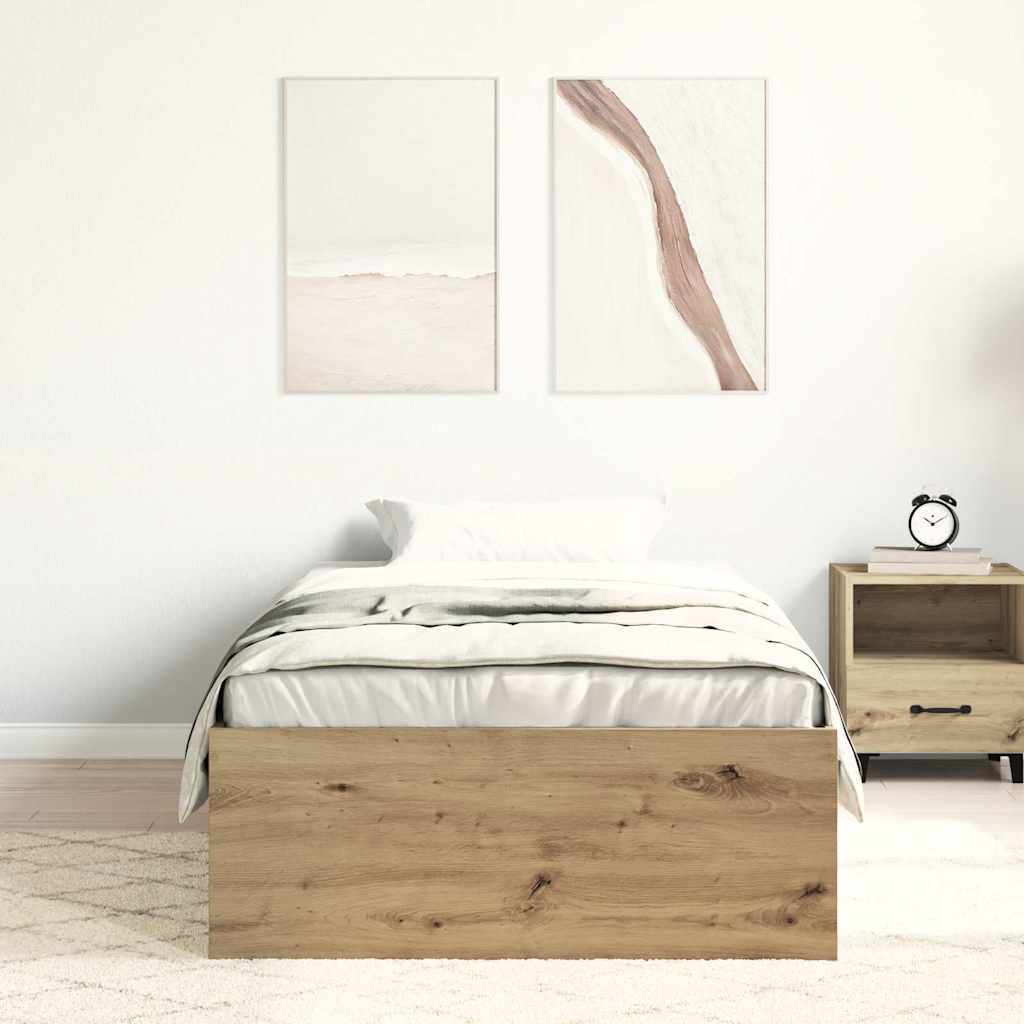 Bedframe zonder matras spaanplaat artisanaal eikenkleurig is nu te koop bij PeponiXL, paradijselijk wonen!