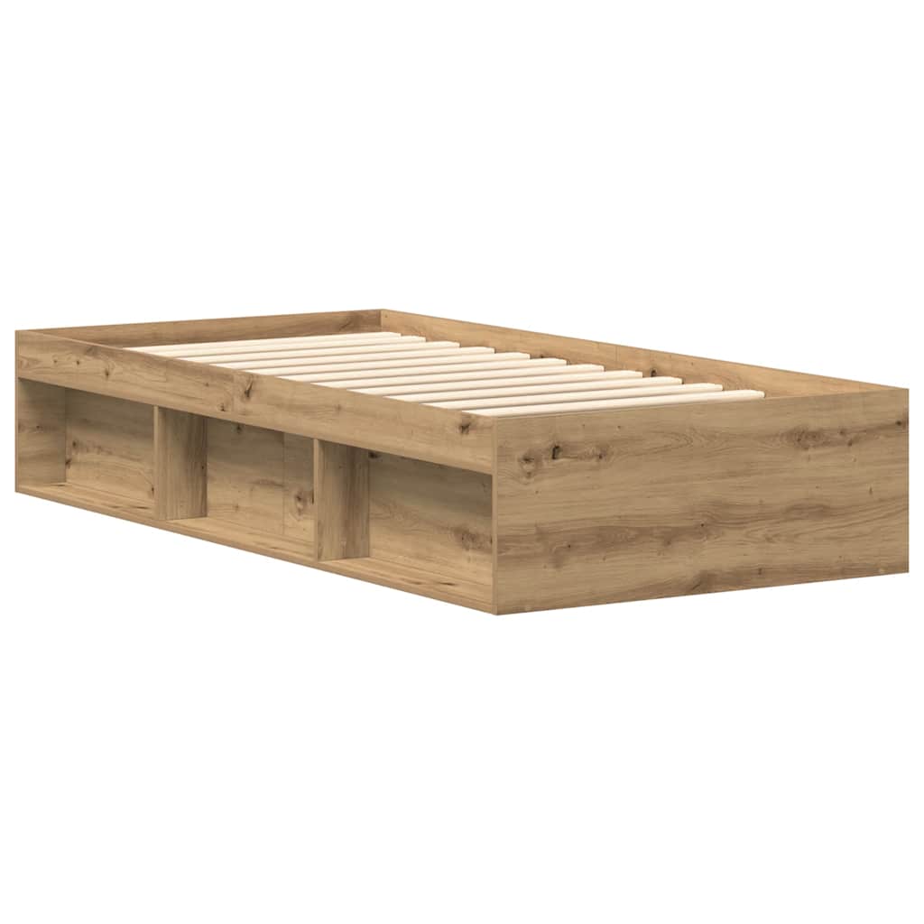 Bedframe zonder matras spaanplaat artisanaal eikenkleurig is nu te koop bij PeponiXL, paradijselijk wonen!