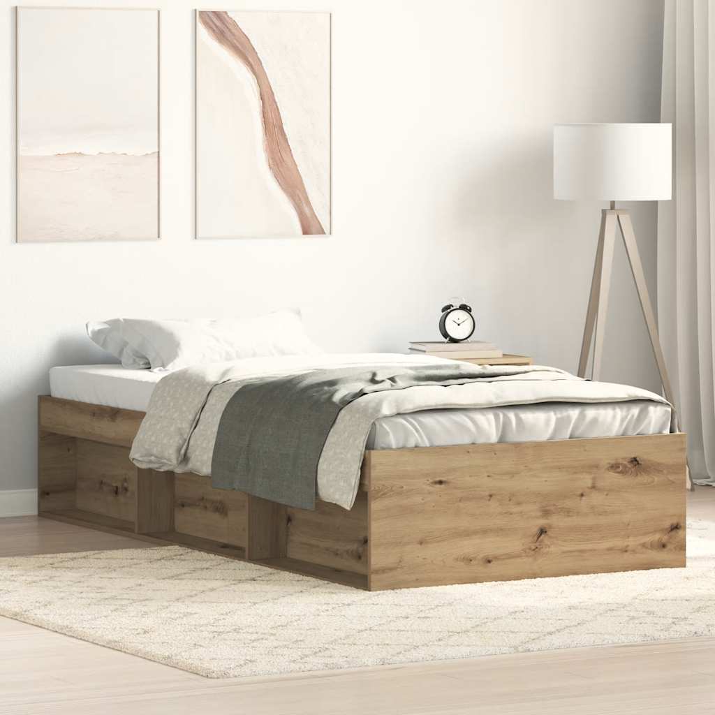 Bedframe zonder matras spaanplaat artisanaal eikenkleurig is nu te koop bij PeponiXL, paradijselijk wonen!