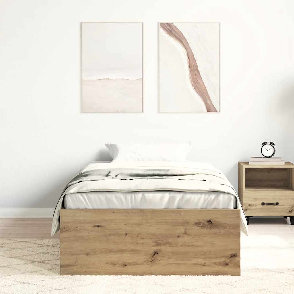 Bedframe zonder matras spaanplaat artisanaal eikenkleurig is nu te koop bij PeponiXL, paradijselijk wonen!