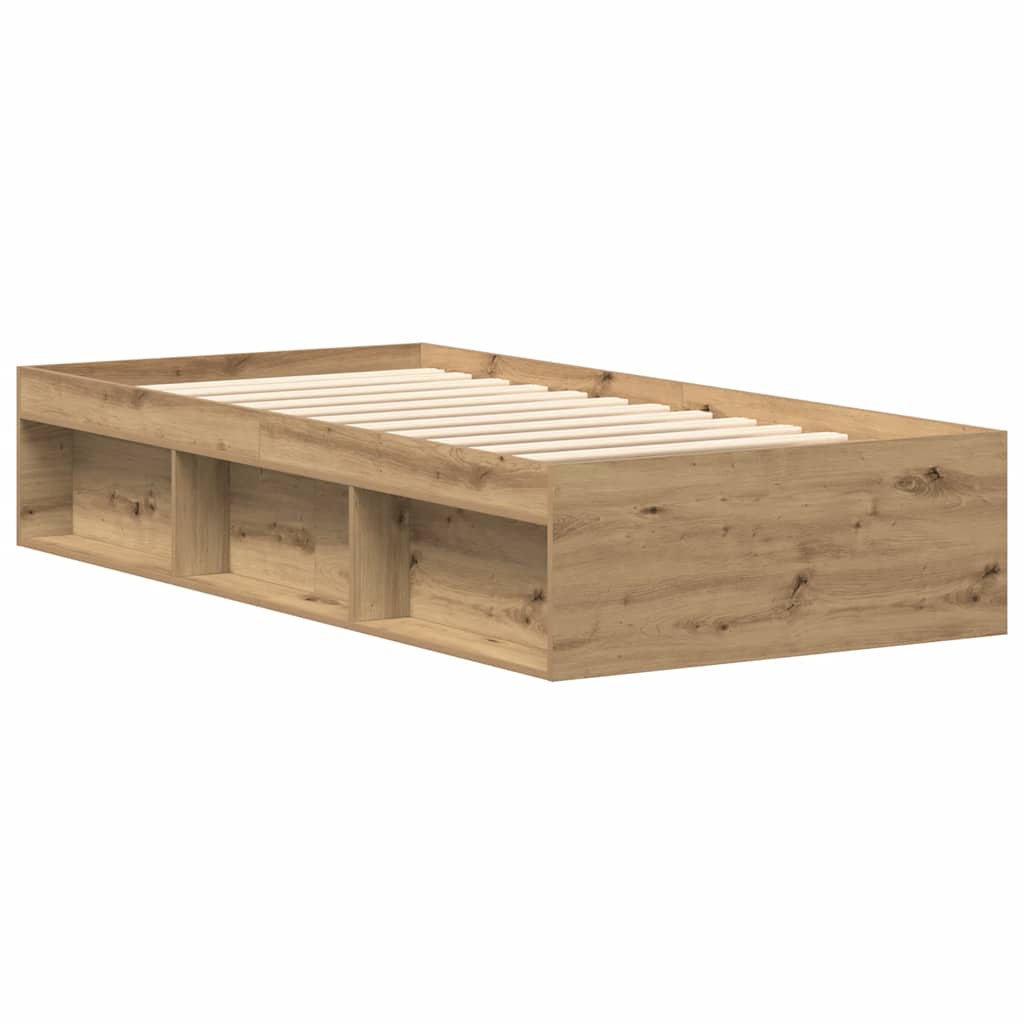 Bedframe zonder matras spaanplaat artisanaal eikenkleurig is nu te koop bij PeponiXL, paradijselijk wonen!