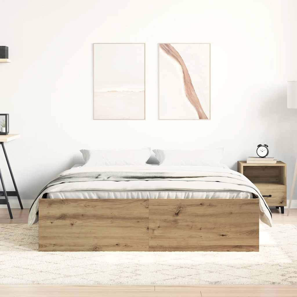 Bedframe zonder matras bewerkt hout artisanaal eikenkleurig is nu te koop bij PeponiXL, paradijselijk wonen!