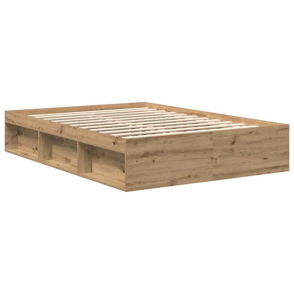 Bedframe zonder matras bewerkt hout artisanaal eikenkleurig is nu te koop bij PeponiXL, paradijselijk wonen!