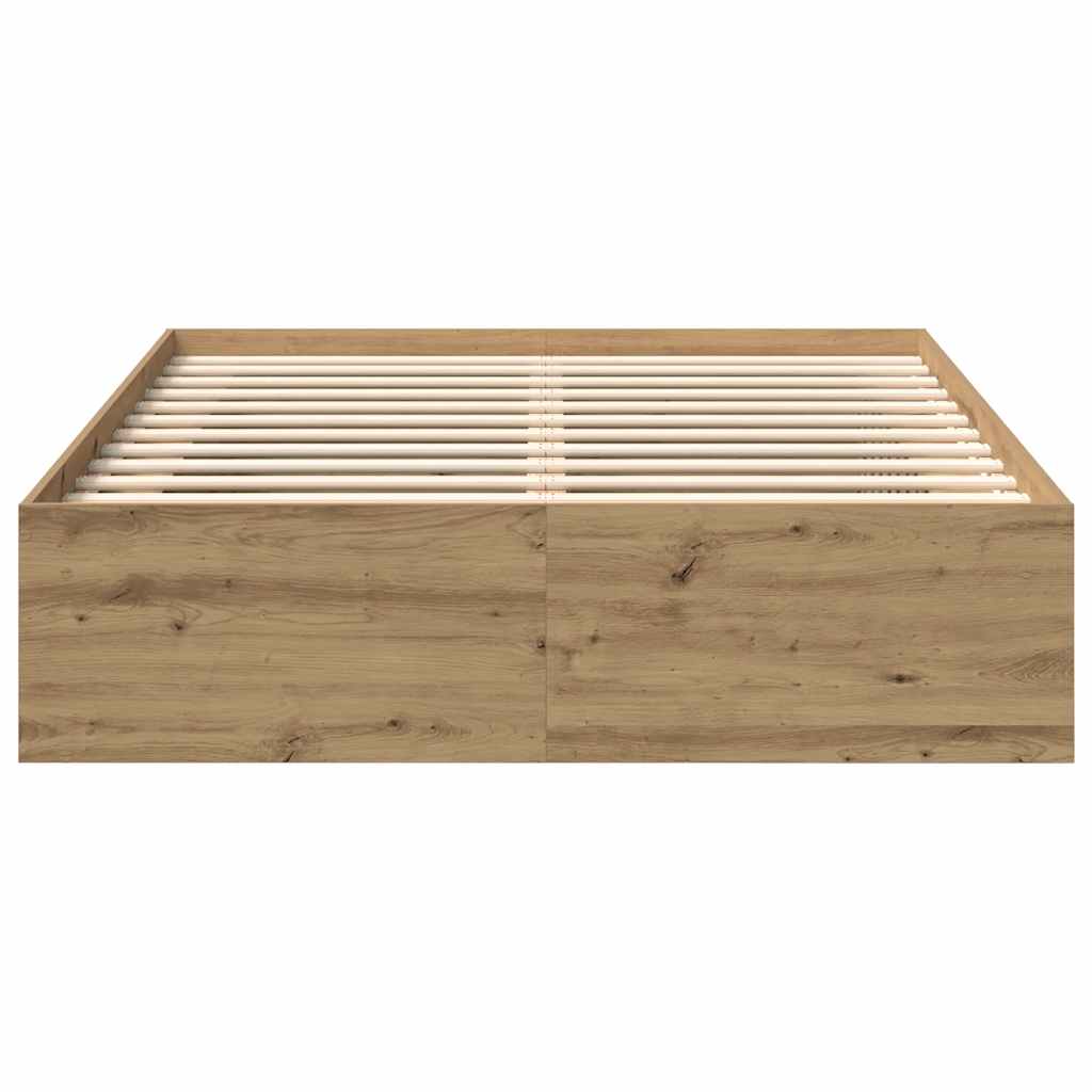 Bedframe zonder matras bewerkt hout artisanaal eikenkleurig is nu te koop bij PeponiXL, paradijselijk wonen!