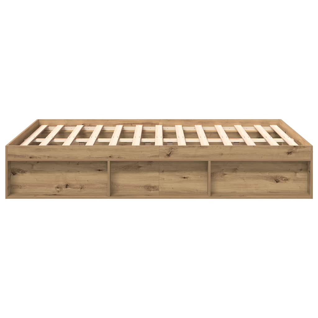 Bedframe zonder matras bewerkt hout artisanaal eikenkleurig is nu te koop bij PeponiXL, paradijselijk wonen!
