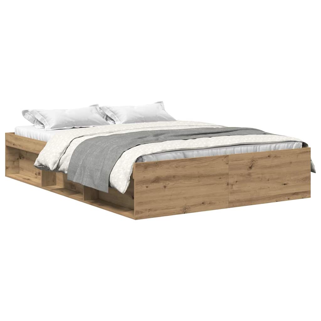 Bedframe zonder matras spaanplaat artisanaal eikenkleurig is nu te koop bij PeponiXL, paradijselijk wonen!