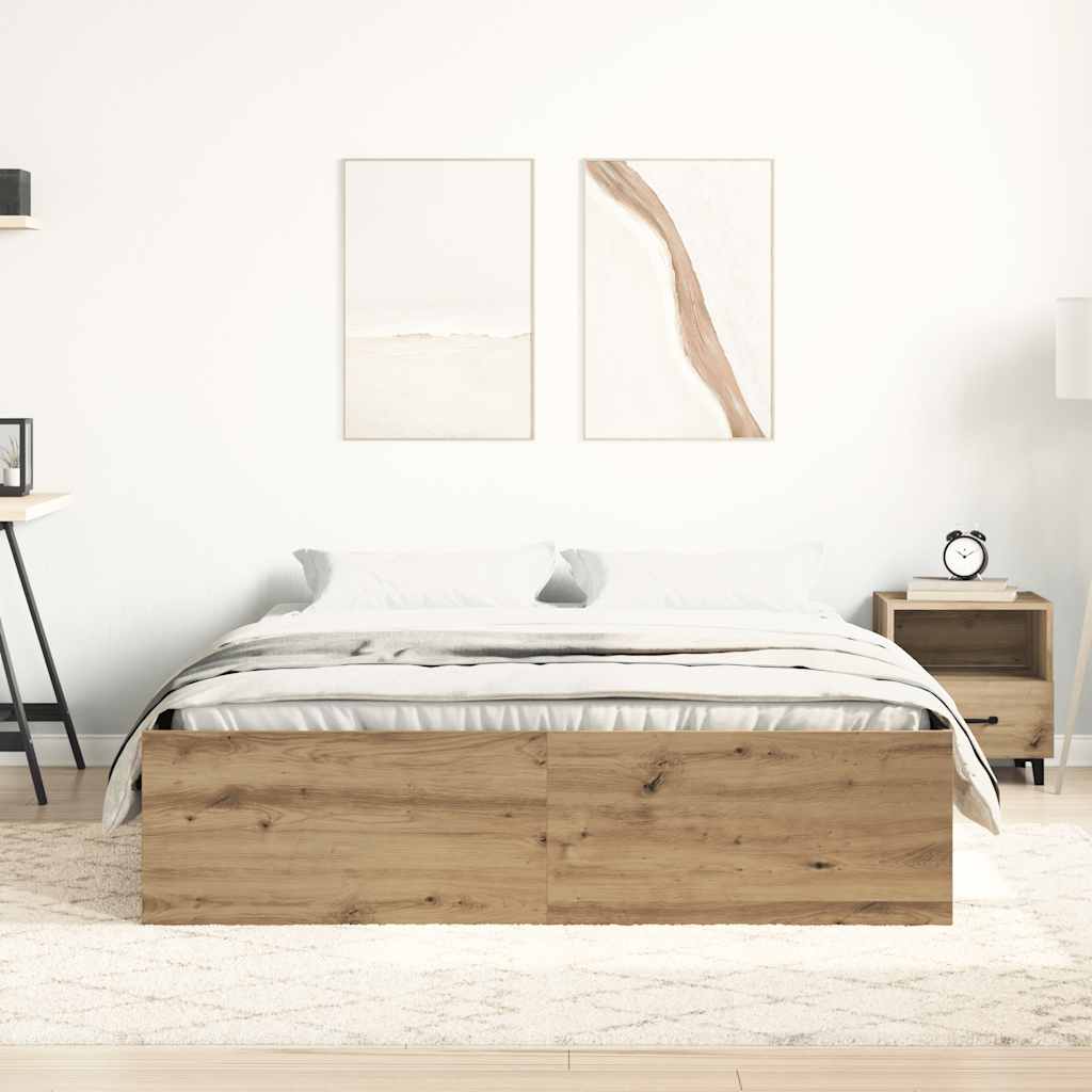 Bedframe zonder matras spaanplaat artisanaal eikenkleurig is nu te koop bij PeponiXL, paradijselijk wonen!