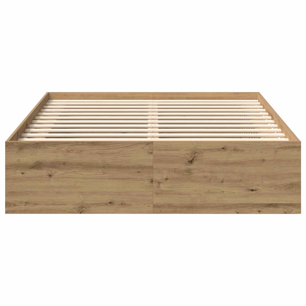 Bedframe zonder matras spaanplaat artisanaal eikenkleurig is nu te koop bij PeponiXL, paradijselijk wonen!