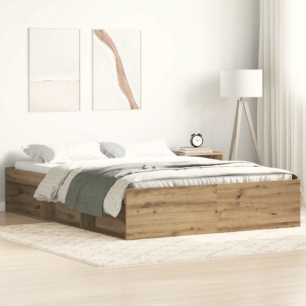 Bedframe zonder matras spaanplaat artisanaal eikenkleurig is nu te koop bij PeponiXL, paradijselijk wonen!