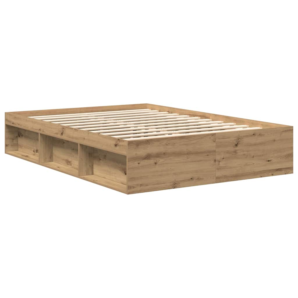 Bedframe zonder matras spaanplaat artisanaal eikenkleurig is nu te koop bij PeponiXL, paradijselijk wonen!