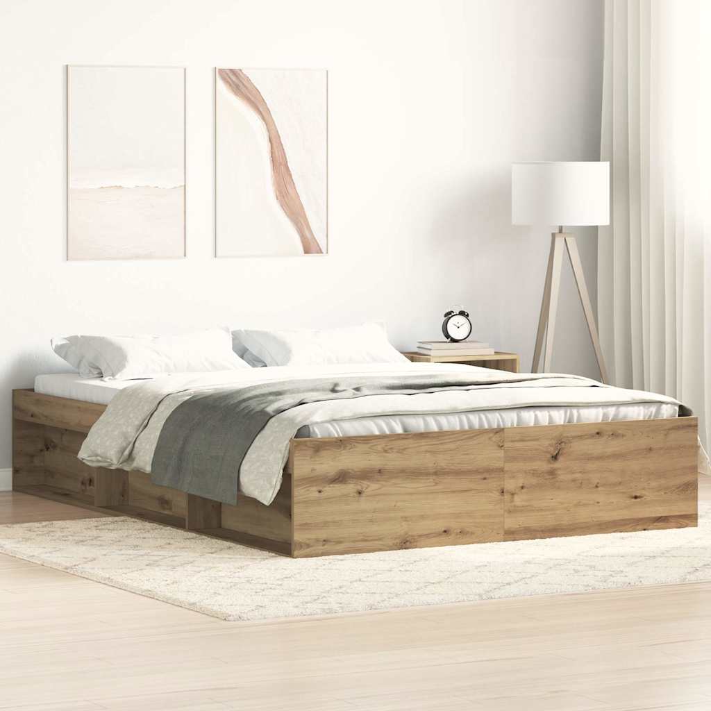 Bedframe zonder matras spaanplaat artisanaal eikenkleurig is nu te koop bij PeponiXL, paradijselijk wonen!