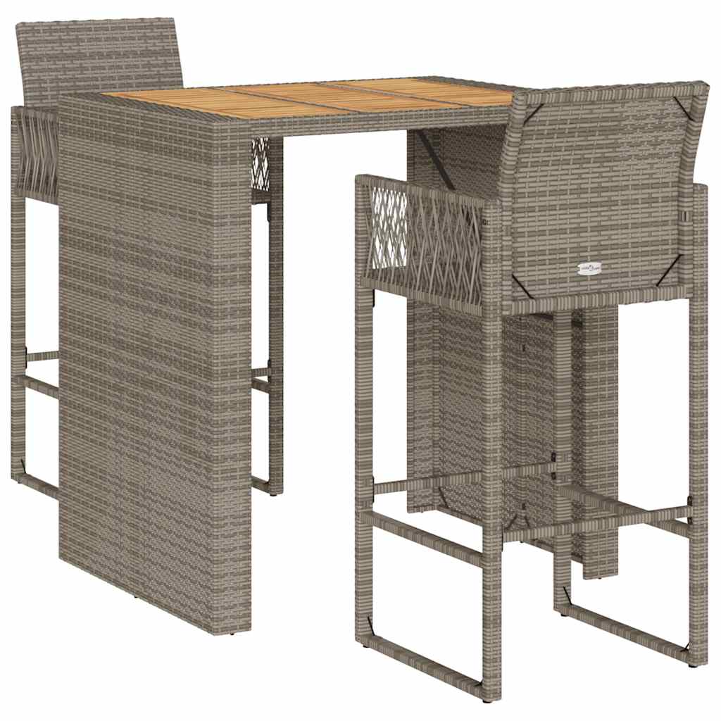 3-delige Tuinbarset zonder kussens poly rattan acacia grijs is nu te koop bij PeponiXL, paradijselijk wonen!