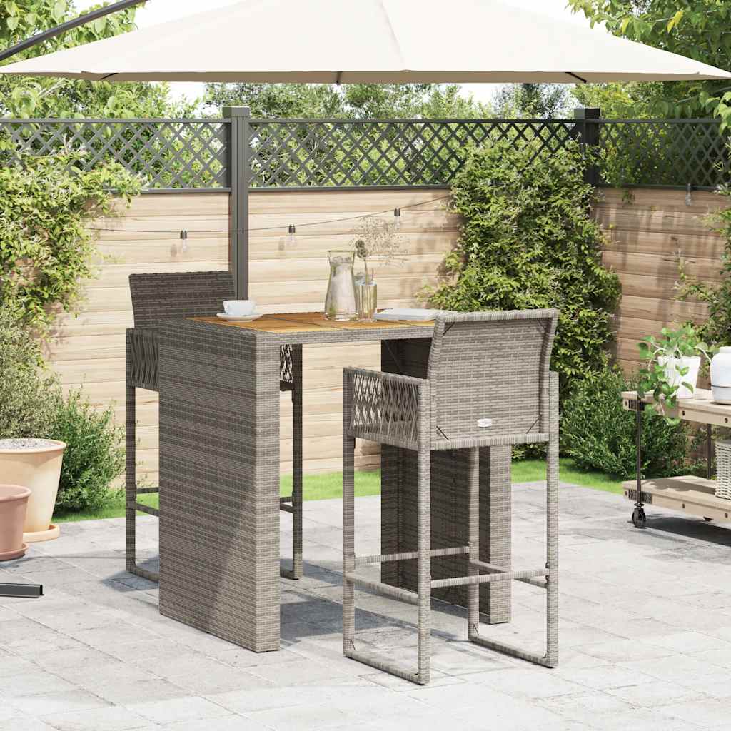 3-delige Tuinbarset zonder kussens poly rattan acacia grijs is nu te koop bij PeponiXL, paradijselijk wonen!