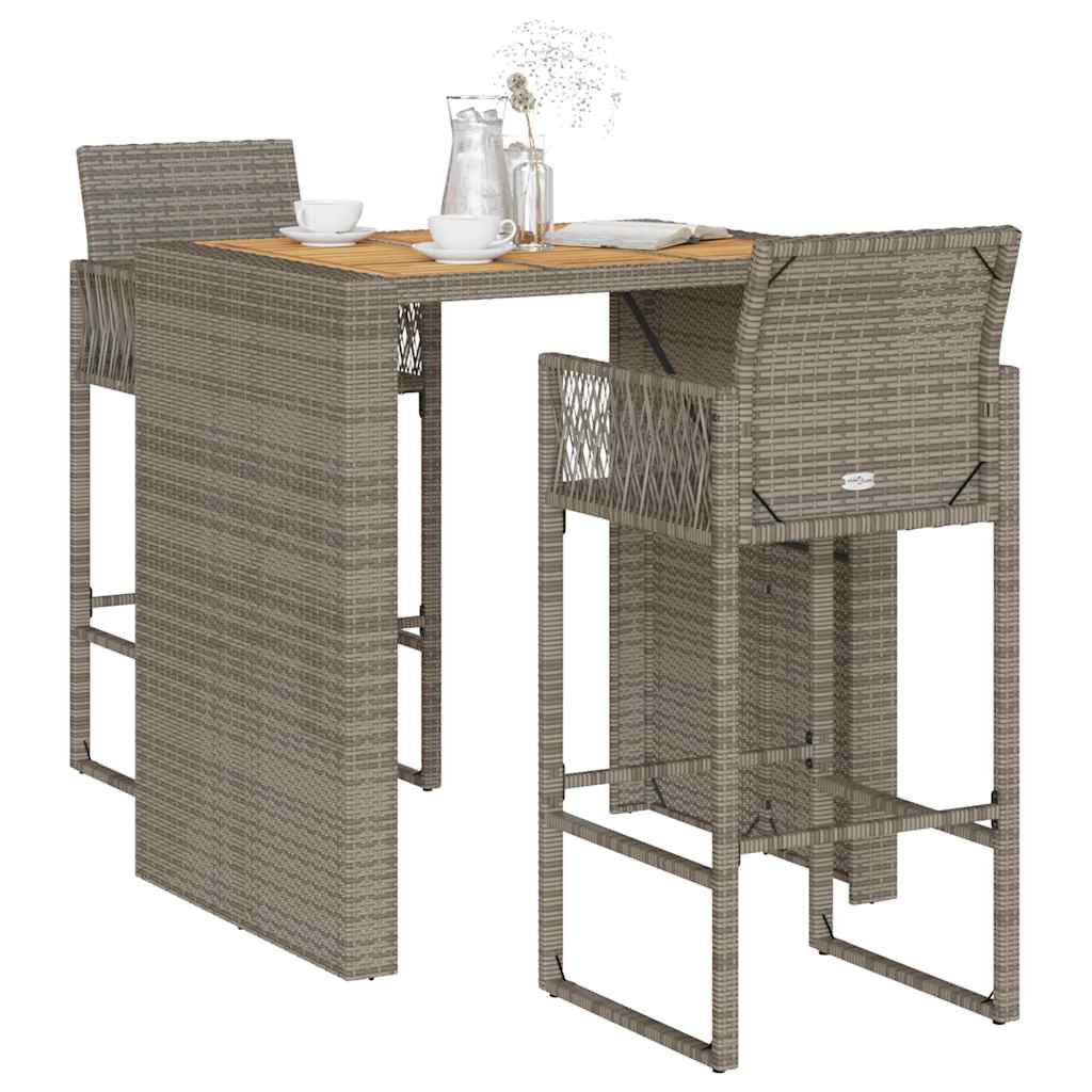 3-delige Tuinbarset zonder kussens poly rattan acacia grijs is nu te koop bij PeponiXL, paradijselijk wonen!