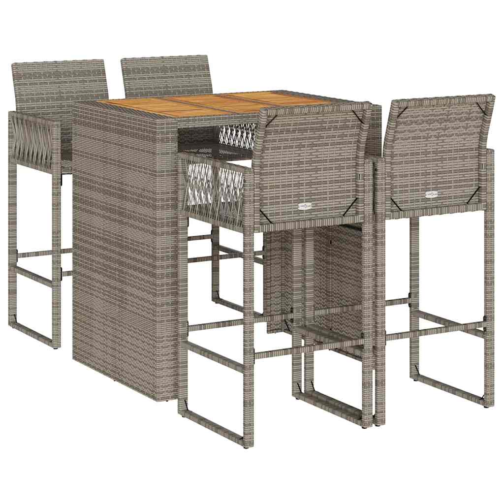5-delige Tuinbarset zonder kussens poly rattan acacia grijs is nu te koop bij PeponiXL, paradijselijk wonen!