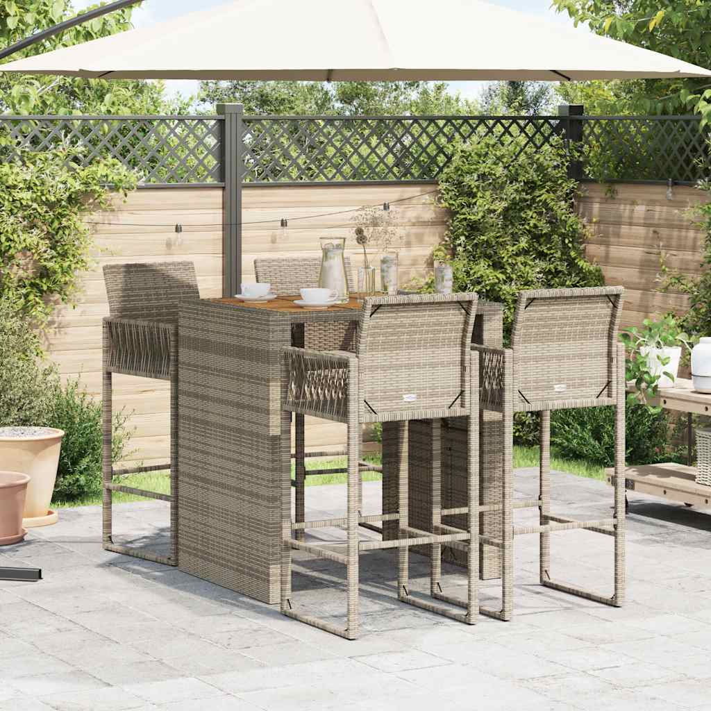 5-delige Tuinbarset zonder kussens poly rattan acacia grijs is nu te koop bij PeponiXL, paradijselijk wonen!