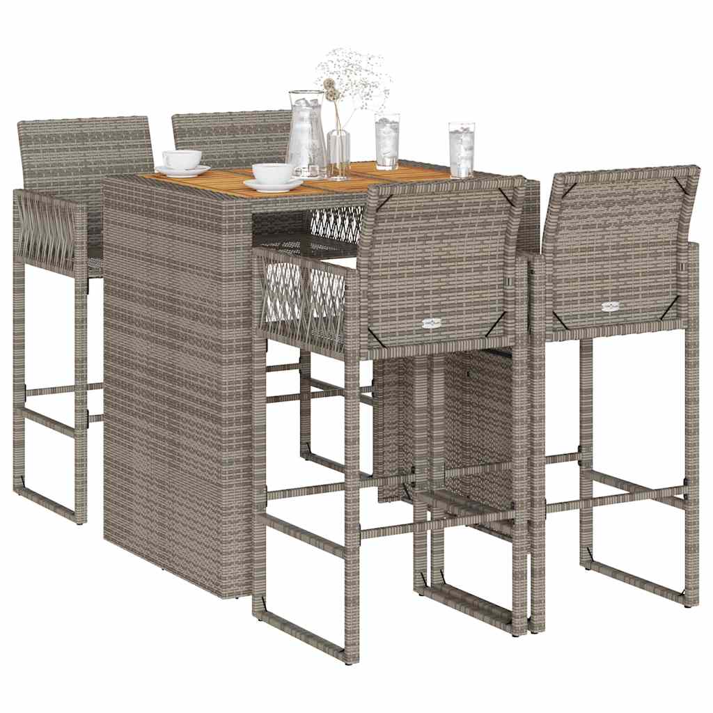 5-delige Tuinbarset zonder kussens poly rattan acacia grijs is nu te koop bij PeponiXL, paradijselijk wonen!