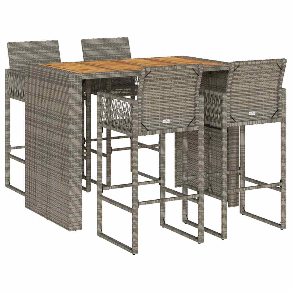 5-delige Tuinbarset zonder kussens poly rattan acacia grijs is nu te koop bij PeponiXL, paradijselijk wonen!