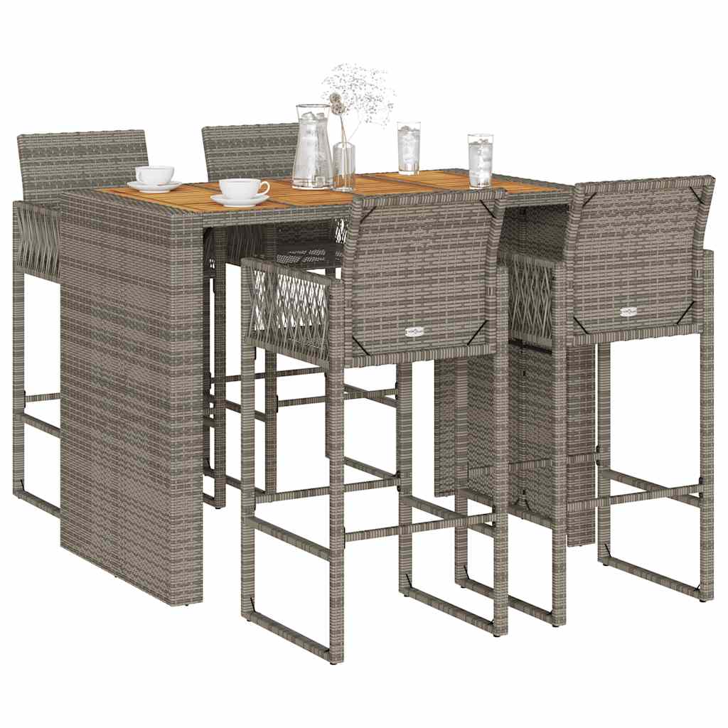 5-delige Tuinbarset zonder kussens poly rattan acacia grijs is nu te koop bij PeponiXL, paradijselijk wonen!
