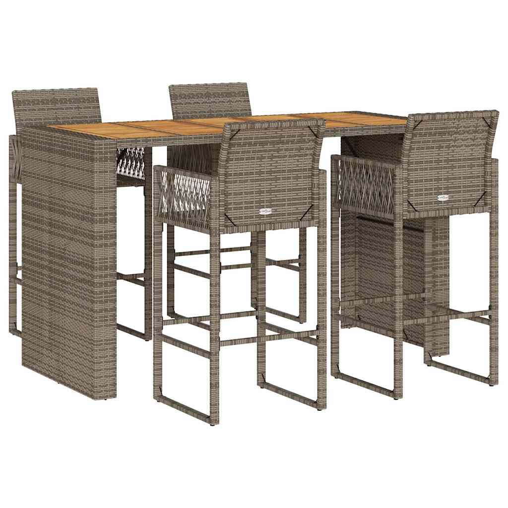 5-delige Tuinbarset zonder kussens poly rattan acacia grijs is nu te koop bij PeponiXL, paradijselijk wonen!