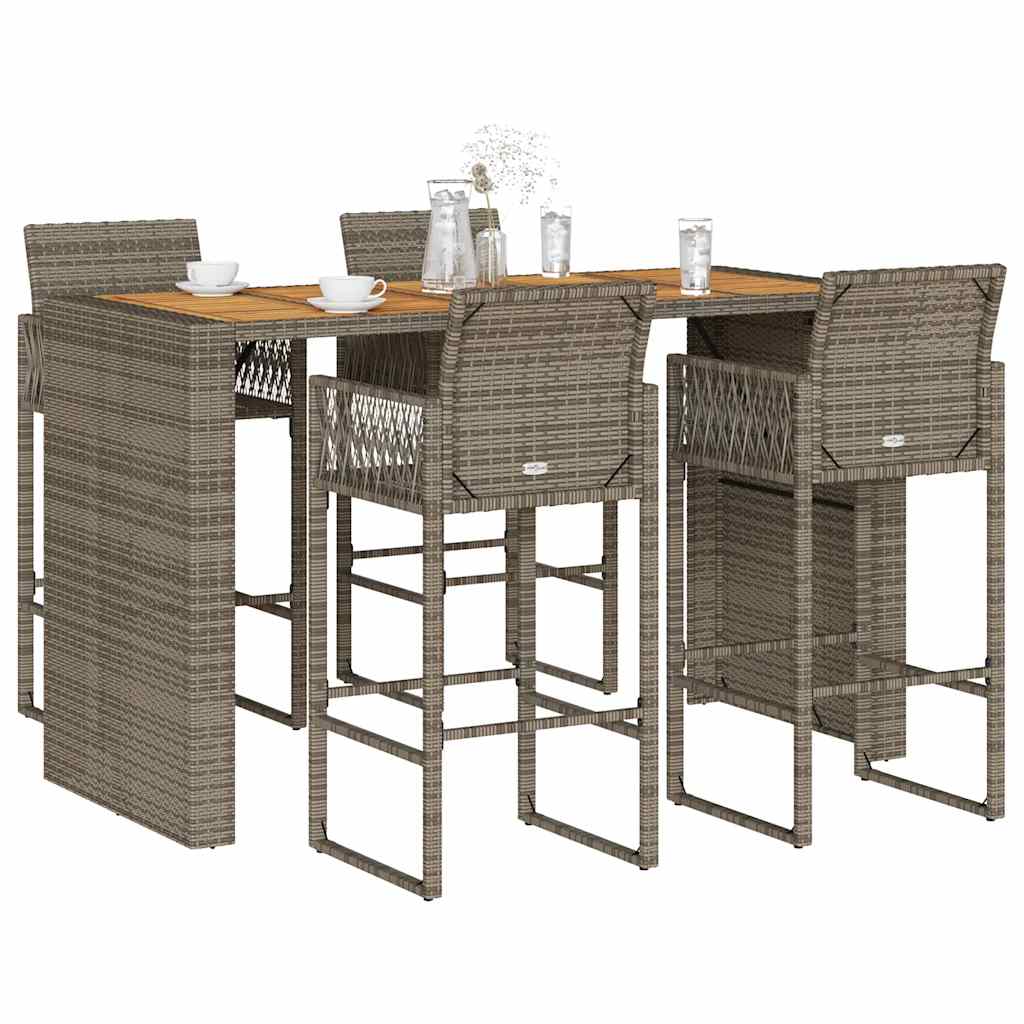 5-delige Tuinbarset zonder kussens poly rattan acacia grijs is nu te koop bij PeponiXL, paradijselijk wonen!