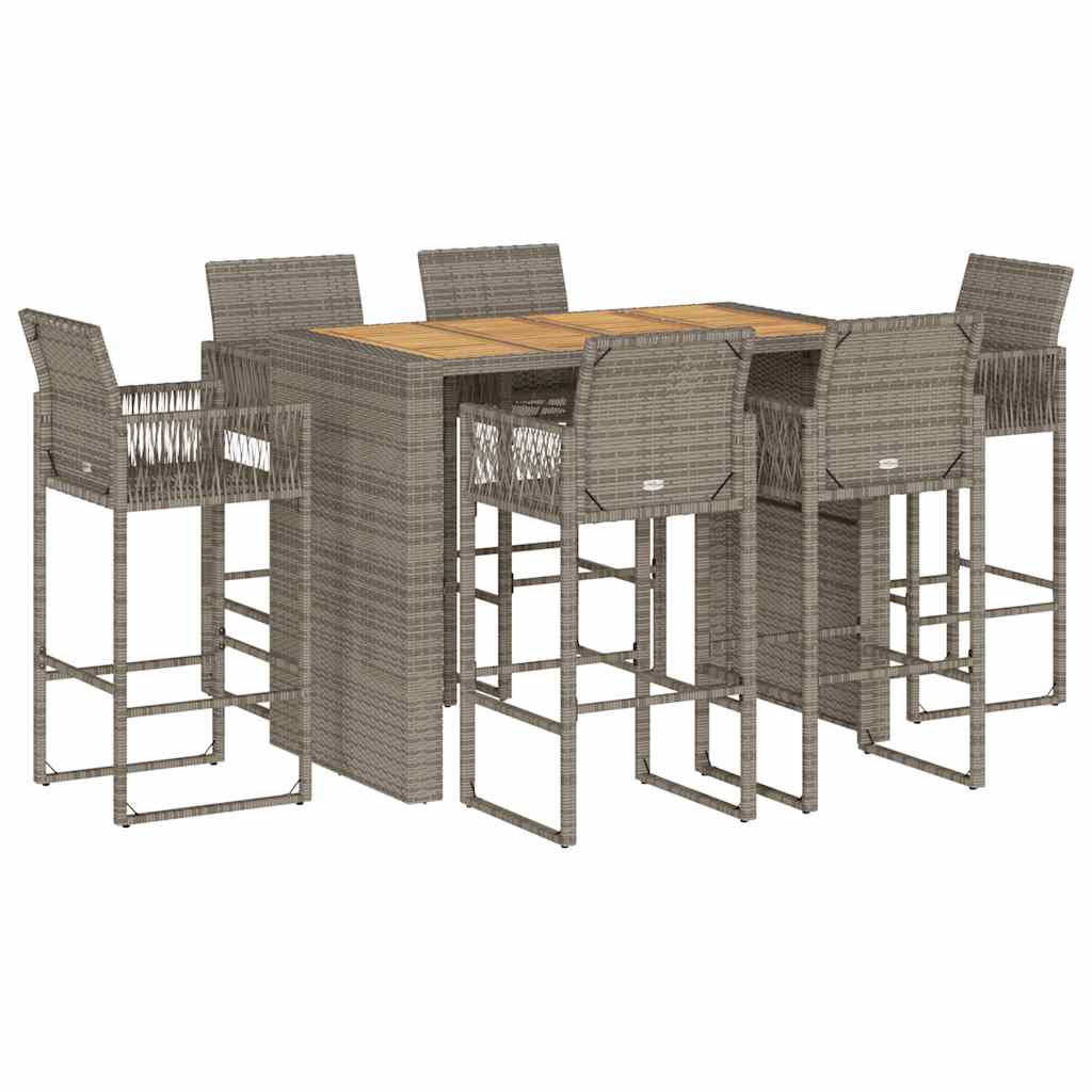 7-delige Tuinbarset zonder kussens poly rattan acacia grijs is nu te koop bij PeponiXL, paradijselijk wonen!