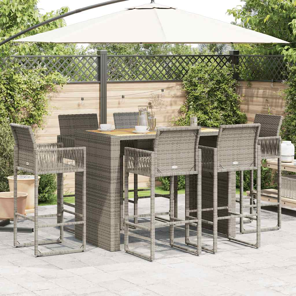 7-delige Tuinbarset zonder kussens poly rattan acacia grijs is nu te koop bij PeponiXL, paradijselijk wonen!