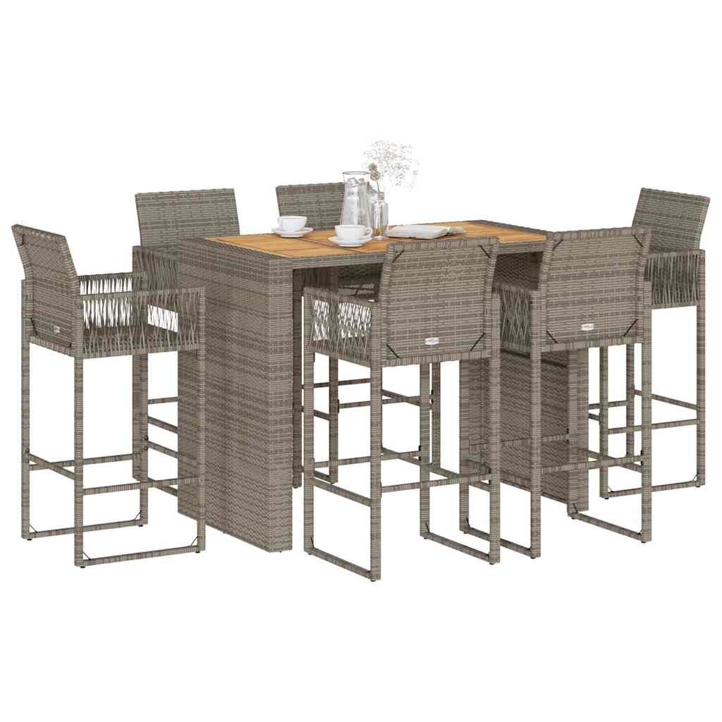7-delige Tuinbarset zonder kussens poly rattan acacia grijs is nu te koop bij PeponiXL, paradijselijk wonen!