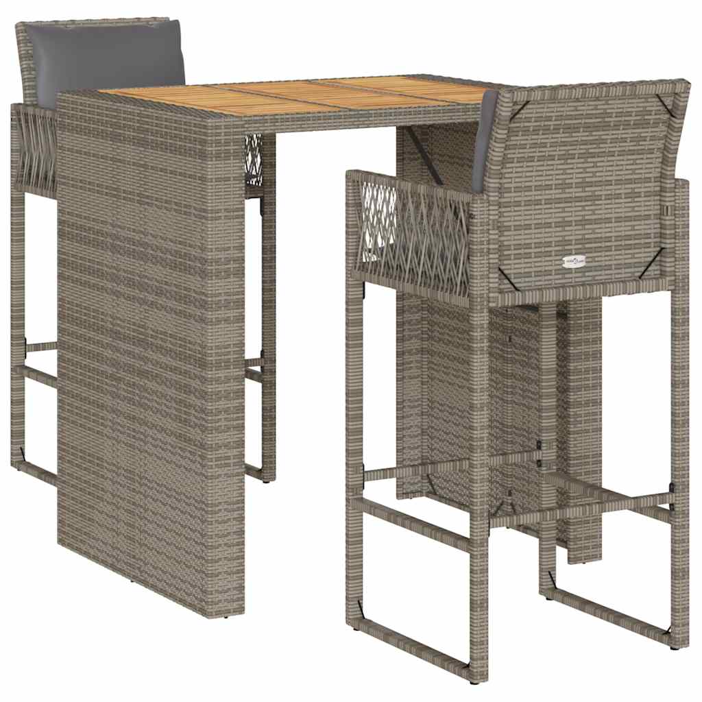 3-delige Tuinbarset met kussens poly rattan acacia grijs is nu te koop bij PeponiXL, paradijselijk wonen!