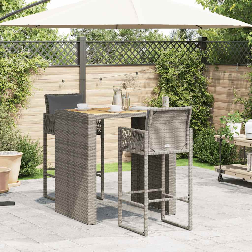 3-delige Tuinbarset met kussens poly rattan acacia grijs is nu te koop bij PeponiXL, paradijselijk wonen!