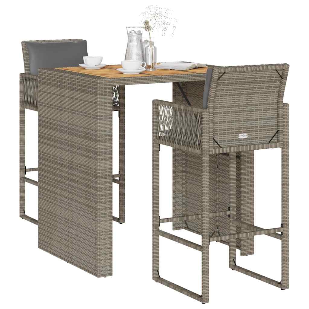 3-delige Tuinbarset met kussens poly rattan acacia grijs is nu te koop bij PeponiXL, paradijselijk wonen!