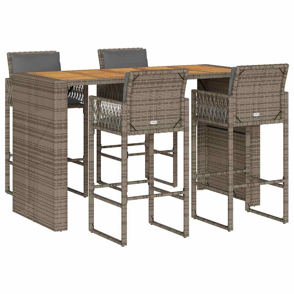 5-delige Tuinbarset met kussens poly rattan acacia grijs is nu te koop bij PeponiXL, paradijselijk wonen!