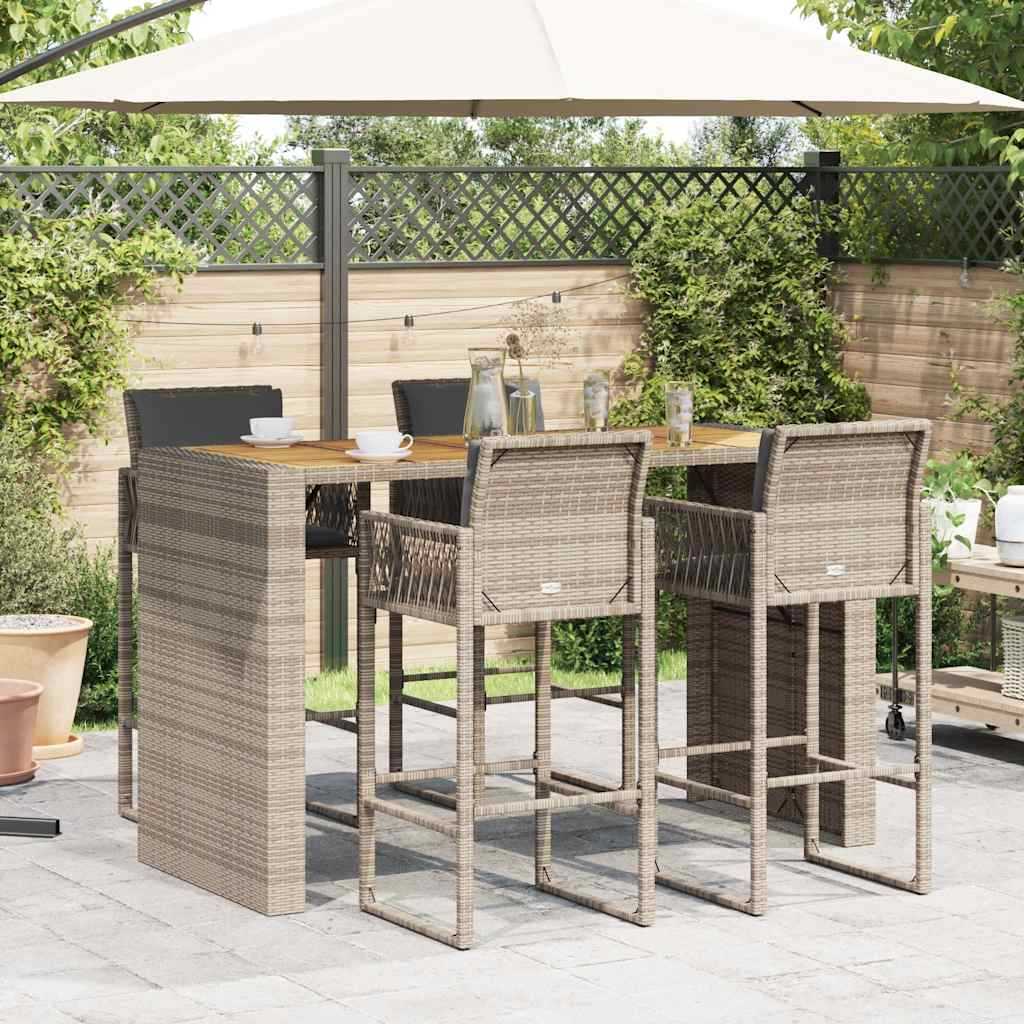5-delige Tuinbarset met kussens poly rattan acacia grijs is nu te koop bij PeponiXL, paradijselijk wonen!