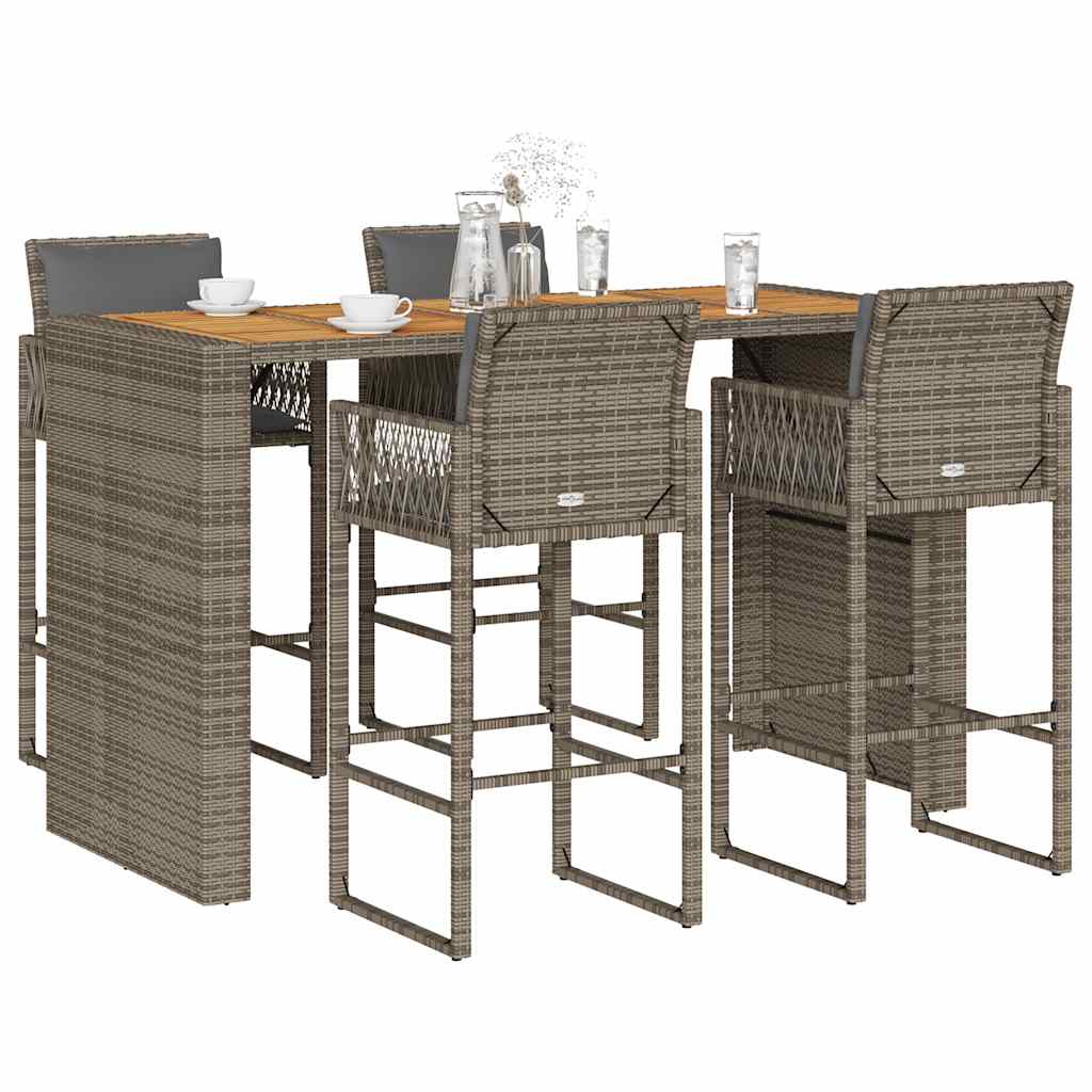 5-delige Tuinbarset met kussens poly rattan acacia grijs is nu te koop bij PeponiXL, paradijselijk wonen!