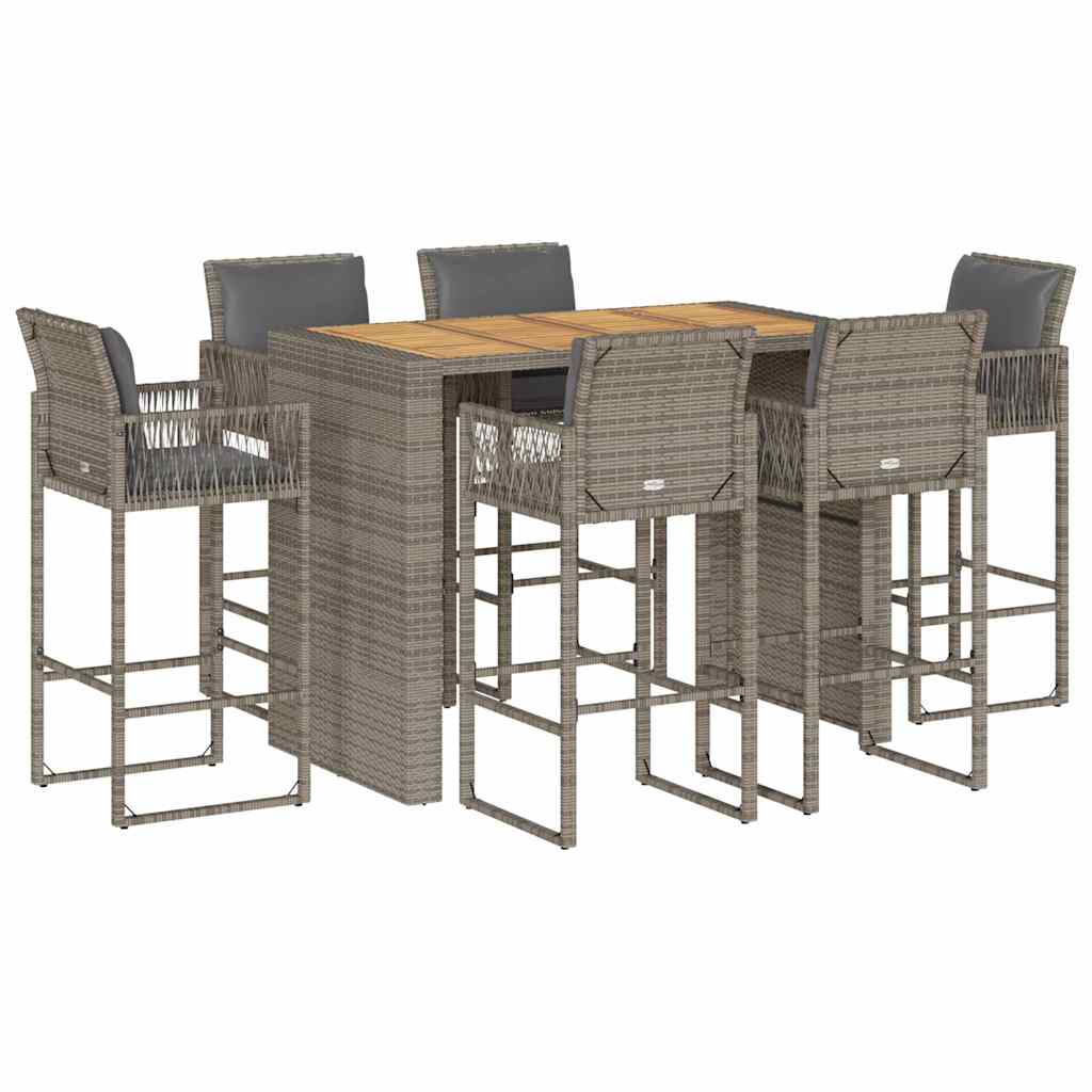7-delige Tuinbarset met kussens poly rattan acacia grijs is nu te koop bij PeponiXL, paradijselijk wonen!