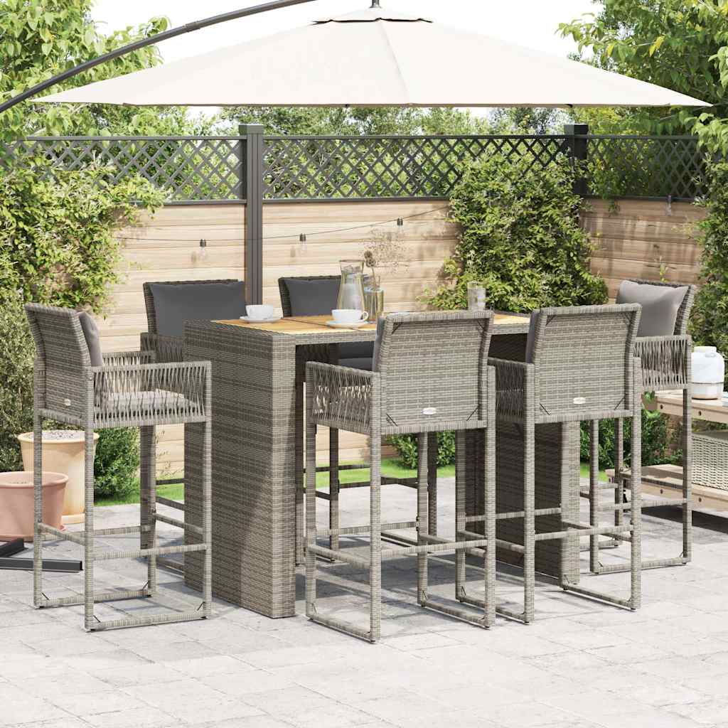 7-delige Tuinbarset met kussens poly rattan acacia grijs is nu te koop bij PeponiXL, paradijselijk wonen!