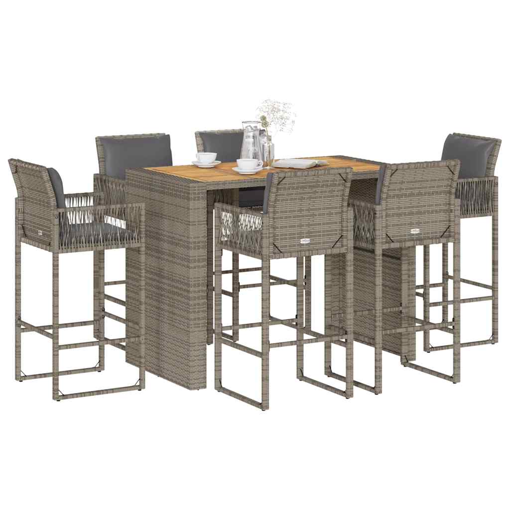 7-delige Tuinbarset met kussens poly rattan acacia grijs is nu te koop bij PeponiXL, paradijselijk wonen!