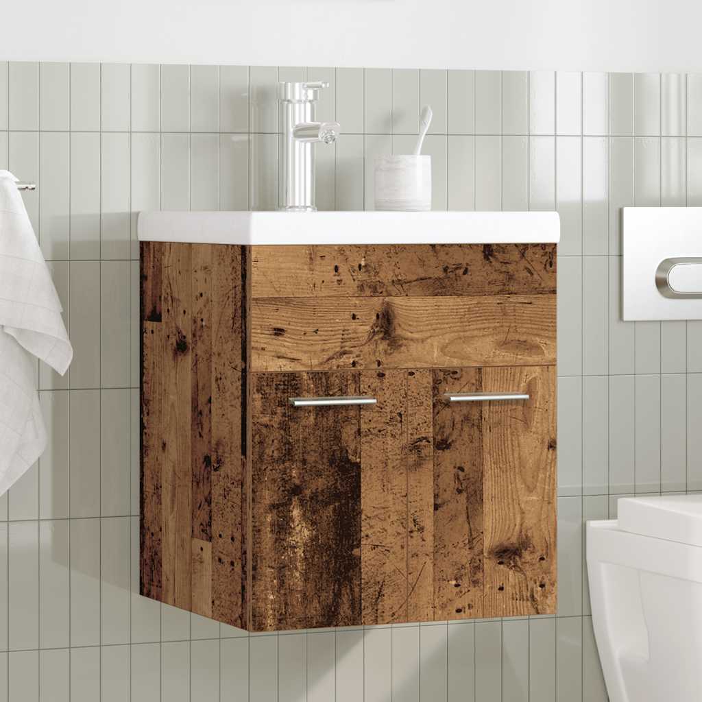 Wastafelkast met ingebouwde wasbak en kraan oud houtkleurig is nu te koop bij PeponiXL, paradijselijk wonen!