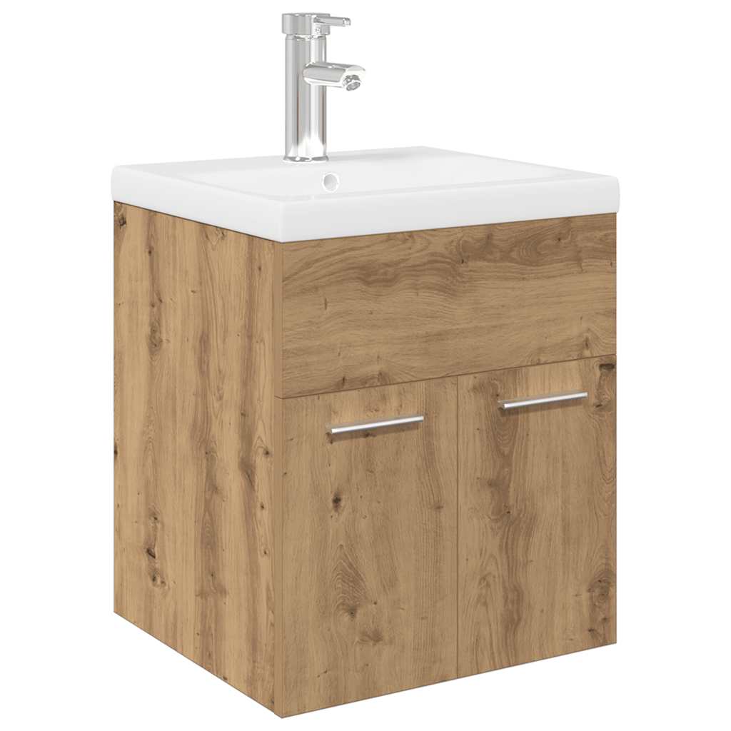 Wastafelkast met ingebouwde wasbak en kraan artisanaal eiken is nu te koop bij PeponiXL, paradijselijk wonen!