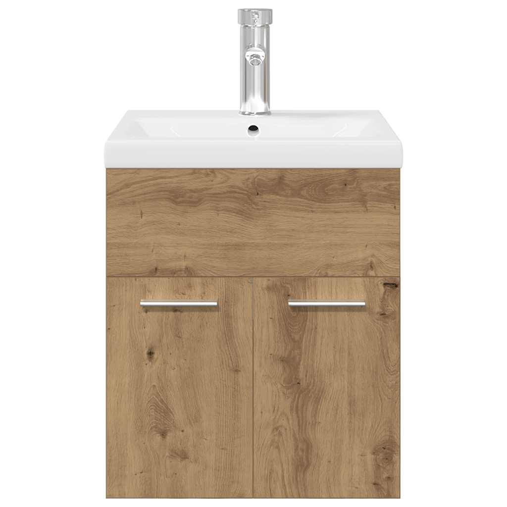 Wastafelkast met ingebouwde wasbak en kraan artisanaal eiken is nu te koop bij PeponiXL, paradijselijk wonen!
