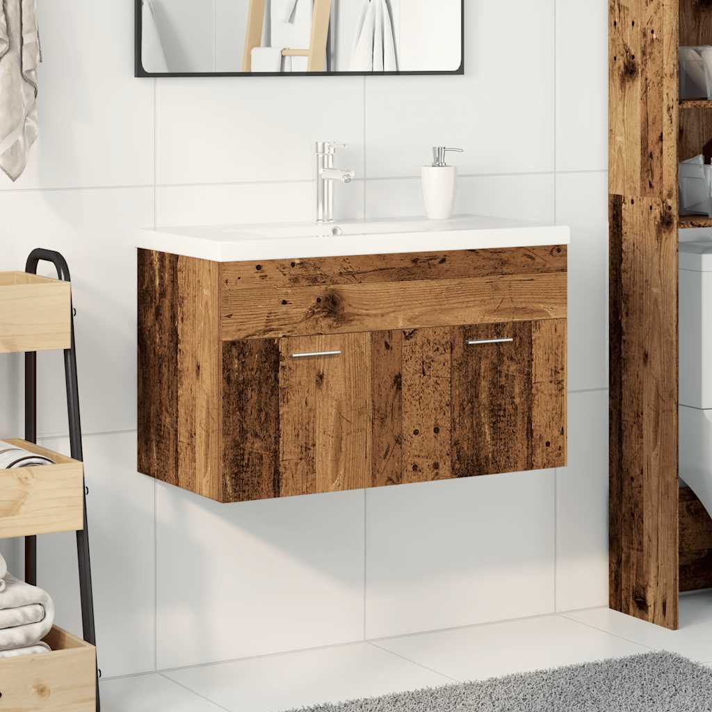 Wastafelkast met ingebouwde wasbak en kraan oud houtkleurig is nu te koop bij PeponiXL, paradijselijk wonen!