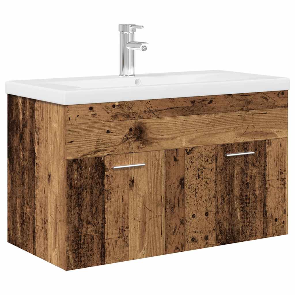 Wastafelkast met ingebouwde wasbak bewerkt hout oud hout is nu te koop bij PeponiXL, paradijselijk wonen!