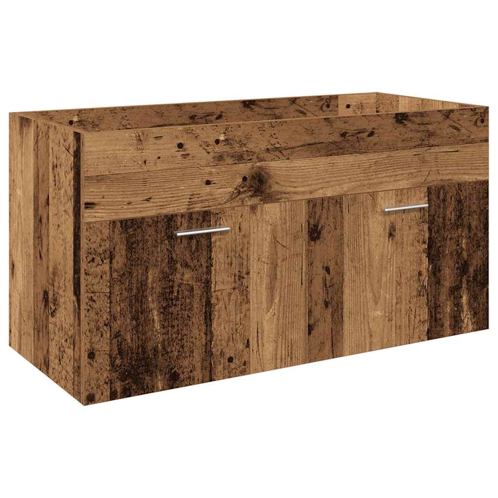 Wastafelkast met ingebouwde wasbak bewerkt hout oud hout is nu te koop bij PeponiXL, paradijselijk wonen!